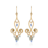 18k Yellow Gold Chandelier Earrings with Blue Sapphire Teardrops and Canary Diamonds