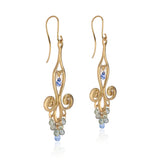 18k Yellow Gold Chandelier Earrings with Blue Sapphire Teardrops and Canary Diamonds