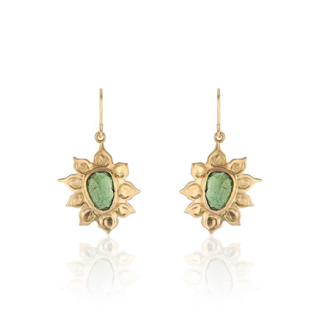 18K Yellow Gold Organic-Shape Rosecut Tourmaline Earrings