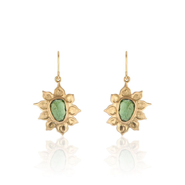 18K Yellow Gold Organic-Shape Rosecut Tourmaline Earrings