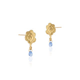 18K Yellow Gold Rain Cloud Stud Earrings with Blue Sapphire Raindrops
