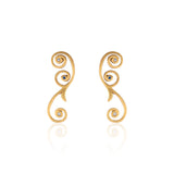 22k Gold Tendril Drop Post Earrings with Diamond and Royal Blue Sapphires.
