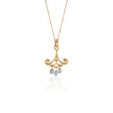 18k Yellow Gold Pendant Necklace with Blue Sapphire Teardrops and Canary Diamonds