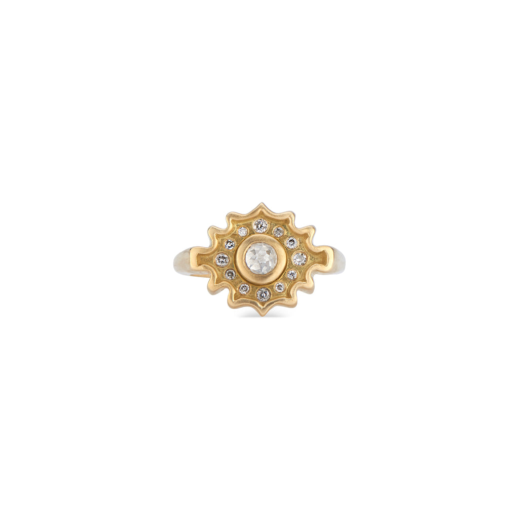 18k Yellow Gold Rose Cut Salt & Pepper Diamond Ring