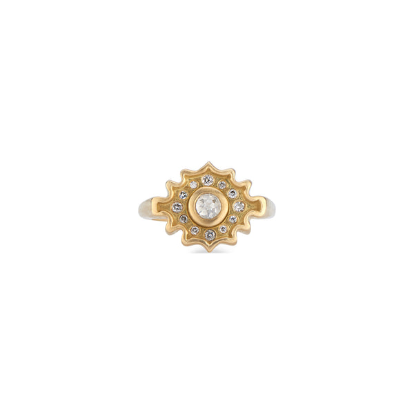 18k Yellow Gold Rose Cut Salt & Pepper Diamond Ring