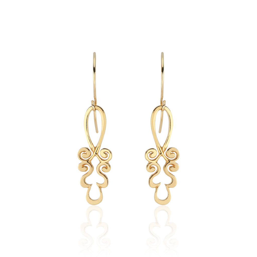 22k Gold Pendant Earrings in Ornamental Tendril Motif