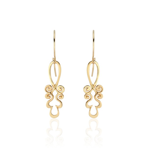 22k Gold Pendant Earrings in Ornamental Tendril Motif