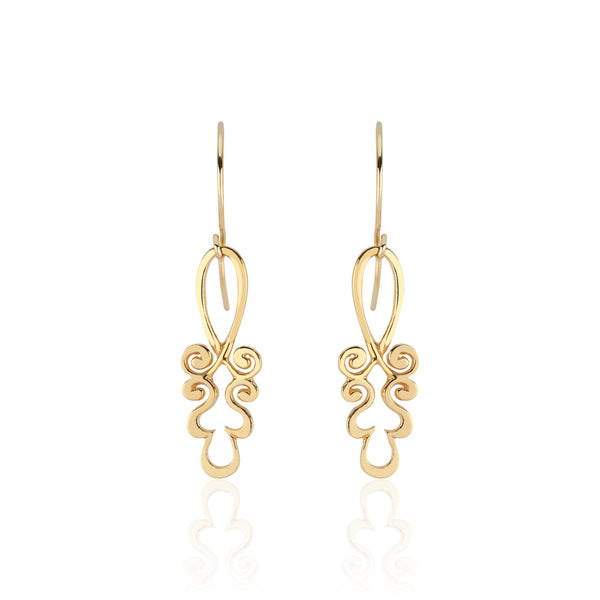 22k Gold Pendant Earrings in Ornamental Tendril Motif