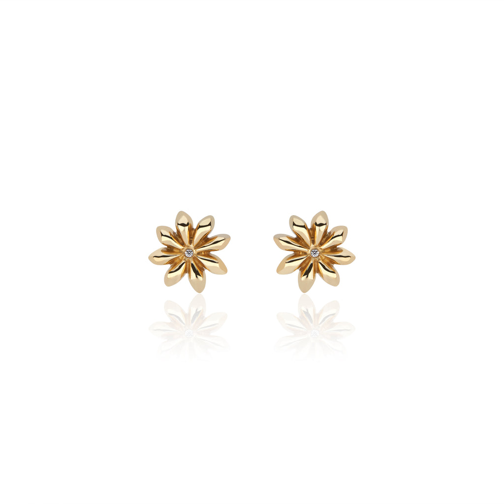 Star Anise Earrings with Diamond Centers in 22k Gold