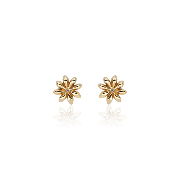 Star Anise Earrings with Diamond Centers in 22k Gold
