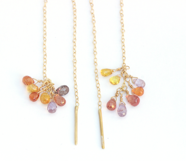 Sapphire Briolette Threading Earrings in 18k Yellow Gold