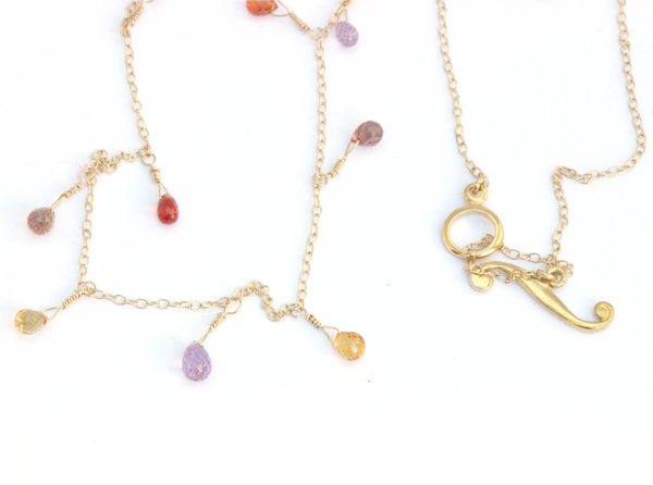 Sapphire Briolette Necklace in 18k Yellow Gold