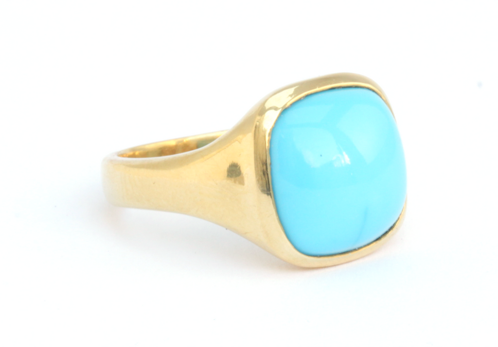 Large Sleeping Beauty Turquoise Cabochon 22k Gold Ring