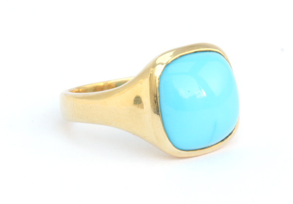 Large Sleeping Beauty Turquoise Cabochon 22k Gold Ring