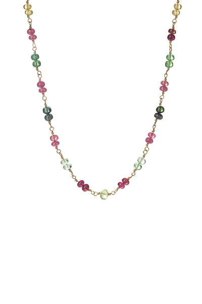 Tourmaline Bead Wire-Wrap Necklace 22k Yellow Gold