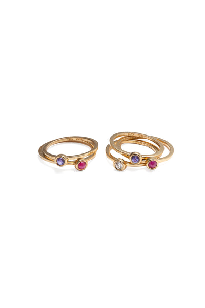 stackable rings 22k gold ruby diamond tanzanite