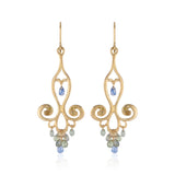 18k Yellow Gold Chandelier Earrings with Blue Sapphire Teardrops and Canary Diamonds