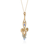 18k Yellow Gold Chandelier Necklace with Blue Sapphire Teardrops and Canary Diamonds