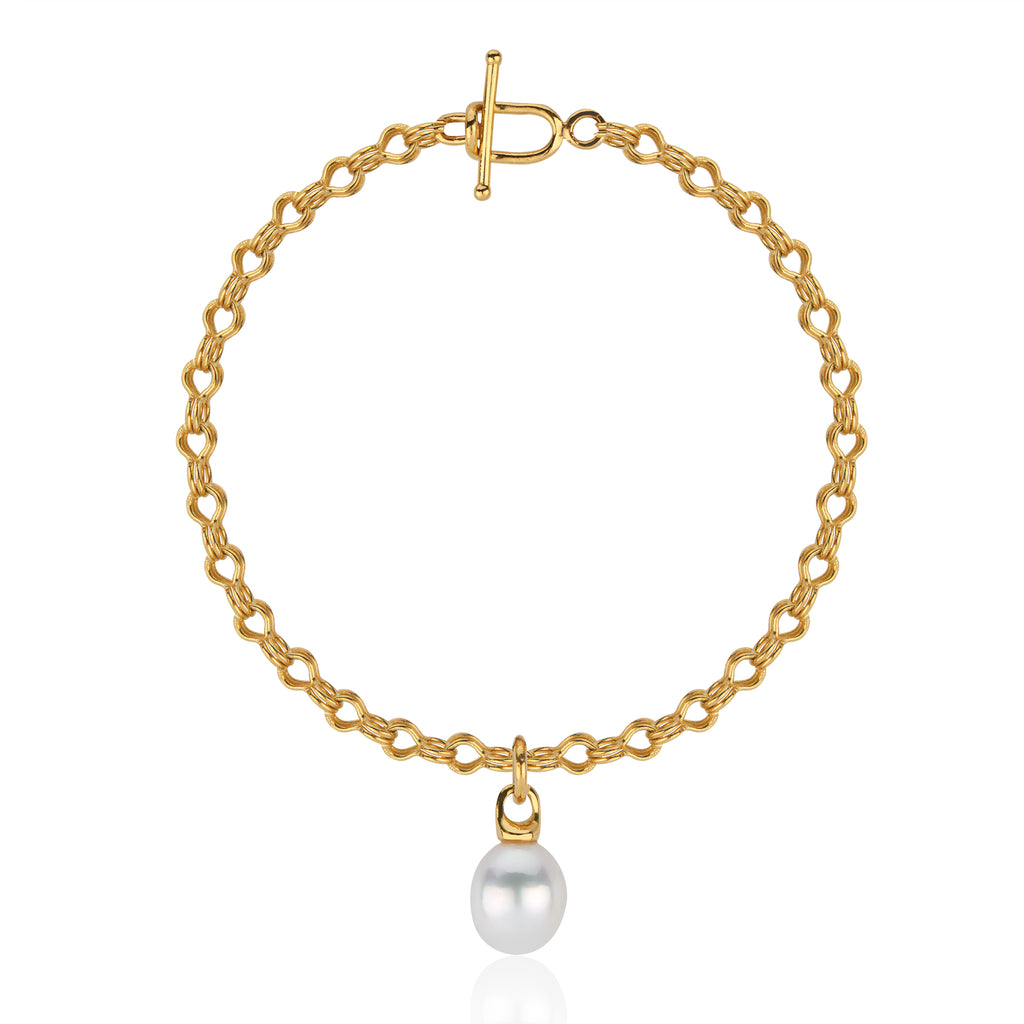 22k Gold South Sea Pearl Bracelet with Ancient-Style Hand-Wrought Chain