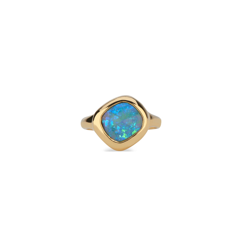 Rose Cut Organic Shape Ethiopian Opal Bezel Set Ring in 22k Gold