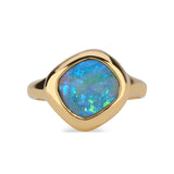 Rose Cut Organic Shape Ethiopian Opal Bezel Set Ring in 22k Gold