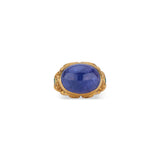22k Gold Medieval Style Ring with Large Tanzanite Cabochon and Emeralds