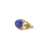 22k Gold Medieval Style Ring with Large Tanzanite Cabochon and Emeralds