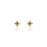 Emerald Stud Earrings set with Lotus Motif in 18k Yellow Gold