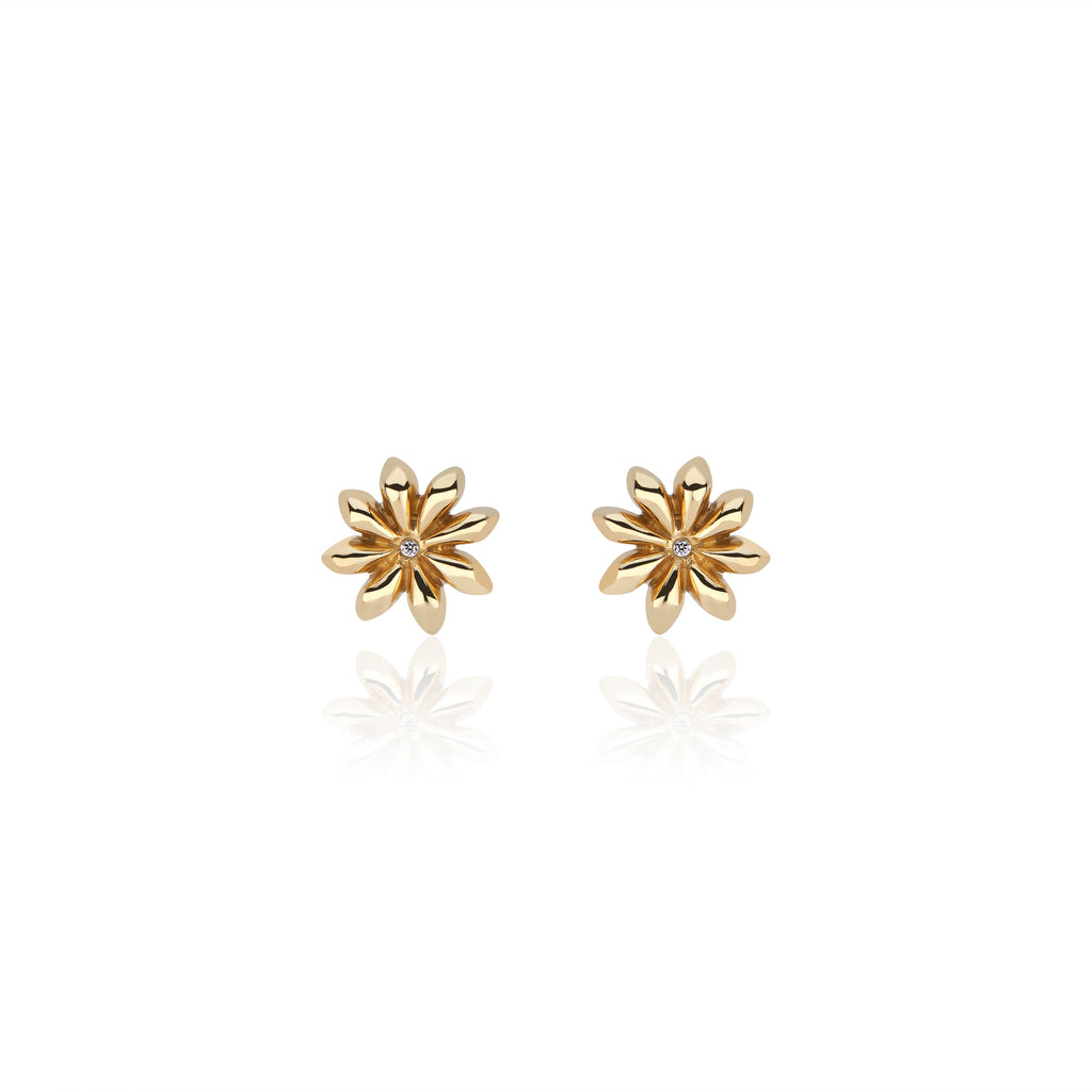 Star Anise Earrings with Diamond Centers in 22k Gold
