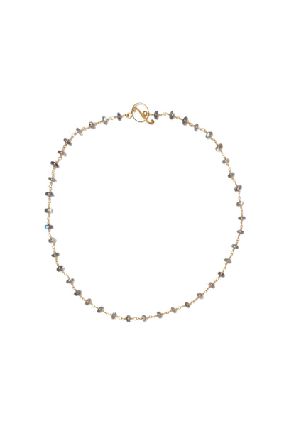 Labradorite Rondelle Bead Wire-Wrap Necklace 22k Yellow Gold