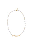 Chalcedony Bead Necklace with 22k Gold Tendril Pendant Accented with Diamond and Royal Blue Sapphire Melee